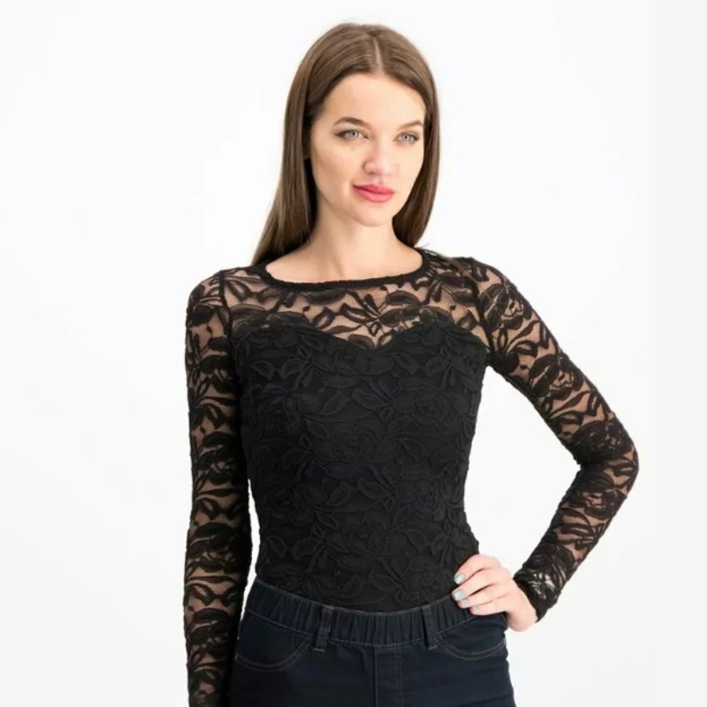 Material Girl Illusion Lace Bodysuit Size Medium